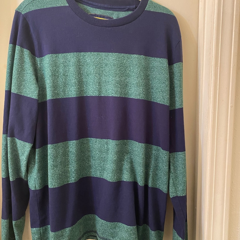 Prince Crewneck Sweater in Green and Blue with Bold Stripes